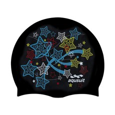 국내생산 아퀴스트 디자인 수영 모자 실리콘 수모, 슈퍼스타, 블랙, 1개