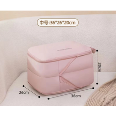 壓縮收納袋 超大號 45*35*22cm 雙層分類 可壓縮設計, 豆沙粉-中號