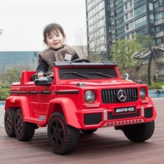AMG 벤츠 인증 6X6 어린이 전기 자동차 아기 2인승 붕붕카 조카 선물, 전기구동+리모컨+25A리튬배터리+가죽시트, 레드/4륜구동/방폭소프트휠, 1개