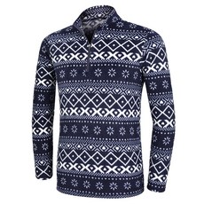 [이지바이] 남성 기모 플리스 집업 티셔츠_스노우히트 노르딕 눈꽃 패턴 후리스 반집업 티셔츠