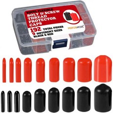퍼포미어 192개 고무 엔드 캡 - 나사 커버 보호대 팁 빨강 및 검정 비닐 유연한 볼트 보호캡 9가지 크기 플라스틱 케이스 포함