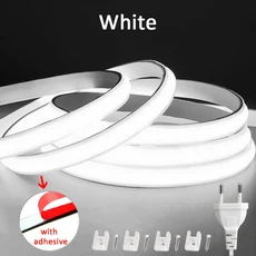 220V Led 스트립 고휘도 COB LED 리본 방 침실 주방 야외 정원 조명, White light, 12m, with ON-OFF switch