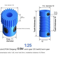 나일론 웜 기어 키트 톱니 비율 메커니즘용, 10. 0.5M - 1 ratio 25, A. both 5mm