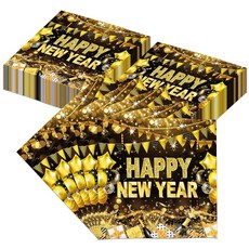 40 Pcs Happy New Year Napkins Golden Disposable Paper Napkins for Dinner Picnic Cocktail New Year