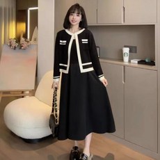 패션 임부복 봄가을 임산부 명원풍 기질 스웨터 가디건 + 나시 원피스 투피스 여성 겨울 트렌드 코디 니트 세트 SJS