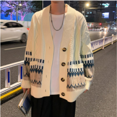 Asure 남자가디건 데일리 브이넥 꽈배기니트 루즈핏 자켓