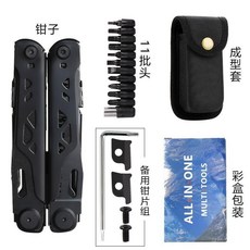 戶外多功能組合工具鉗子 便攜不鏽鋼摺疊刀 附11件工具頭, 1個, 黑武士 至尊版組合套餐NJ0780