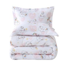 Yibeizi 트윈 침대 이불 세트 아동용 유니콘 패턴 경량 사계절용 세트 귀여운 핑크 하트 극세사 통기성 저자극성 소프트 Oeko-Tex 침구