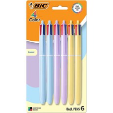 BIC 4색 파스텔 배럴 멀티컬러 볼펜 오래 지속되는 잉크 및 1.0mm 미디엄 포인트 블랙 블루 레드 그린 6개입 팩 136561, BIC 4색 파스텔 배럴 멀티컬러 볼펜, 오래 지속되는