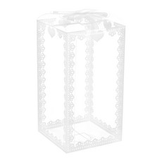 24개 접을 수 있는 투명 PVC 사탕 상자 리본레이스 패턴 선물 상자 8x8x15cm, 하얀색