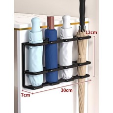 桃園快速 家用門口壁掛式雨傘架 免釘置物架 門後雨傘收納架 傘架收納掛鉤, 黑色四格+無掛鉤, 1個