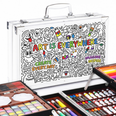 비콘 미술도구세트 145P 4단 알루미늄 케이스 휴대용 아트박스 색연필 물감 세트, 1개, 화이트