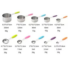 DFMEI 不鏽鋼量杯量勺烘焙食品級304不鏽鋼量杯, 1個, 彩色手柄量杯量匙10件套:銀色