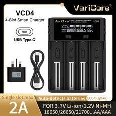 VaraCore VCD4 3.7V 리튬 이온 1.2V NIMH AA 배터리 5V 2A Type-C 4슬롯 LCD 디스플레이 스마트 충전기 오, 03 VCD4-5V 2A-UK