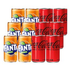 코카콜라 WEZP-환타 오렌지 + 코카콜라제로 미니캔 혼합 12개, 215ml
