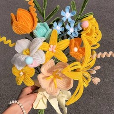 DIY키트 모루 만들기 꽃다발 철사 수제꽃 패키지 취미, 옐로우 완제품, 1개