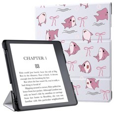 Cozynestcy Cute Cartoon Bow Shark Case for Kindle Scribe Lovely Animal Print Cover with Pen Holder, 핑크 샤크 31