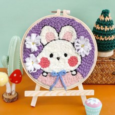 【超繪玩】戳戳繡毛綫繡針材料包 兒童學生課活動裝飾畫, 小白兔—送戳筆+支架 （材料包）⚑⚑, 1個