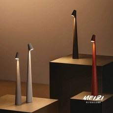 台燈 桌燈 抬燈 床頭燈 書桌檯燈 護眼檯燈 三擋調光 设计师台灯立杆俯视造型轻奢台灯充电桌面氛围灯卧室床头灯装饰, 【橙色】充電觸摸無級調光/啞光微磨砂,高35cm直徑5cm/1800毫安高續航