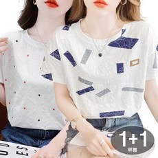 류룡 1+1 여성용 프린트 라운드 반팔티 2P