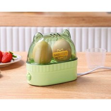 일본 2구 계란 달걀 삶는 반숙 기계 찜기 에그 반숙기, 스팀 에그 메이커 - 고양이 귀 소나무 그린, 스팀 에그 메이커 - 고양이 귀 소나무 그린