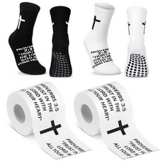 TrelaCo 기독교 운동 테이프 2세트 크로스 그립 양말 2세트 면 스포츠 운동 테이프 톱니 가장자리 종교 축구 양말 야구 하키 축구용(잠언 3:5) 151634, 잠언 3:5
