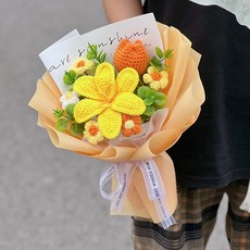情人節禮物創意毛線針織花束泡芙花婦女節送女友閨蜜生日禮品, 鬱金香黃色 1個