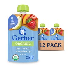 거버 2단계 이유식 피어 피치 스트로베리 퓨레 Gerber Stage 2 Baby Food Organic Pear Peach, -