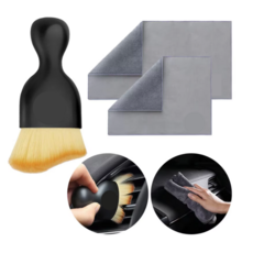 테슬라 차량용 에어컨 청소솔 먼지털이 브러시 스웨이드 양면 타월 세트, 1세트, 브러쉬 + 타월L