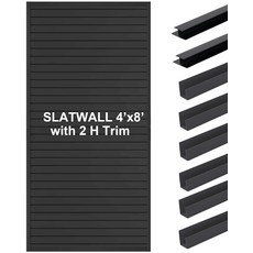 Slatwall Panel 10.2 x 2.4m(4 x 8피트) 차고 벽 오거나이저 2개의 높이 트림 슬레이트 보드 PVC 벽 패널 차고 보관 정리 슬레이트 벽 패널 차고, Black