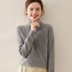여성 겨울 캐시미어 니트 두꺼운 폴라 터틀넥 라운드넥 데일리 스웨터, 엘레강트그레이