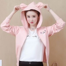 TKX 캐주얼 귀여운 후드 여성 자켓 봄 가을 바람막이 집업 외투 캐주얼 스포츠