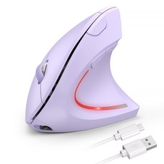 TECKNET 충전식 무선 인체공학적 마우스 저소음 클릭 기능이 있는 2.4GHz USB 수직 6개의 조정 가능한 DPI, 07 보라색