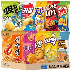 과자 혼합 소형 10종 세트 ( 농심 새우깡 + 꿀꽈배기 + 바나나킥 + 감자깡 + 오리온 왕고래밥 + 포카칩 + 썬칩 + 꼬북칩 + 오감자 + 안녕 소라과자 ) 미니 스낵, 10개, 봉지과자