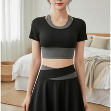 러닝 필라테스 요가 크롭 반팔 레깅스 치마 운동복 세트