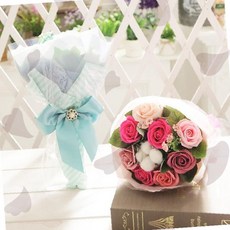 비누꽃 장미꽃다발 졸업식 입학식 기념일 생일선물 발렌타인데이 조화꽃다발 핑크 블루 리본포장, 코튼로즈꽃다발 블루