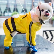 강아지우비 강아지 밤 야광띠 시야 방해 없는 투명 후드 우비 옷 689000AA (1EA), 옐로우 S