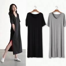 여름 슬릿 반팔 빅사이즈 임산부 원피스 주머니 모달 롱 등원 여성