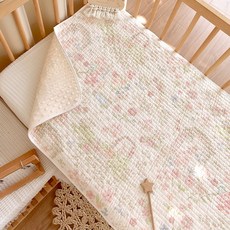 新生嬰兒純棉a類牀單寶寶秋冬加厚豆豆絨幼兒園兒童拼接牀墊單, 莫奈花園【棉紗+豆豆絨】