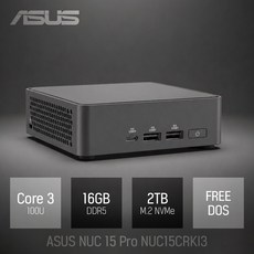 ASUS NUC 15 Pro NUC15CRKI3 코어3 100U / 인강용 사무용 비즈니스용 가정용 미니PC, Free DOS, 2TB, 16GB, 블랙