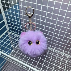 쿠쿠스토어 귀여운 플러시 고양이 키체인 만화 인형 장난감 펜던트 키링 여성 소녀 가방 장식 자동차 어린, 01 purple