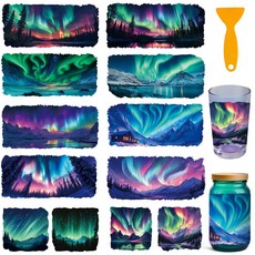 PVC UV 전사 컵 스티커 다양한 패턴 디자인 코팅 장식용 DIY 리무진 10장 세트 24x11cm, 오로라