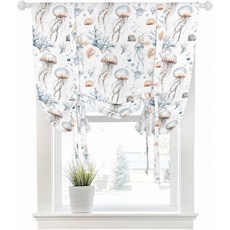 창문용 타이 업 커튼 워터컬러 블루 스타피시 산호 로드 포켓 타이 업 윈도우 셰이드 조절 가능한 풍선 커튼 발란스 해저 세계 동물 침실 주방 욕