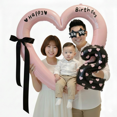블루디 하트 프레임 풍선 오늘생일 안경 파티용품세트, 1세트, 2 핑크하트