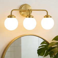 욕실 조명 기구 826인치 골드 베니티 라이트 모던 브라스 3 월 스콘 밀키 글래스 글로브 쉐이드 거실용 거울 위의 작은, Gold, 2lights-14.2in