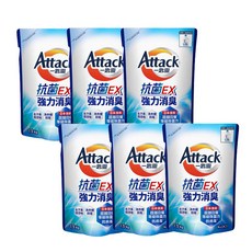 Attack 一匙靈 抗菌EX強力消臭洗衣精 補充包 1.5kg x 6入 日本技術超越日曬等級潔淨力, 1箱