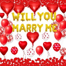 PASOCON Will You Marry Me 장식 키트 - 풍선 및 장미 꽃잎 58개 - 레드 & 골드 - 약혼 결혼식 및 발렌타인 데이 - 유니 성인 및 어린이, PASOCON Will You Marry Me 장식 키