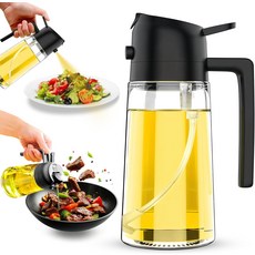 오일 스프레이 및 디스펜서 2-in-1 16온스470ml 유리병 플립 캡 요리용 미스터 에어프라이어 그릴 샐러드 튀김 바비큐 블랙