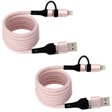 베스모 4in1 마그네틱 65W 고속 충전 멀티 케이블, 2개, 핑크, 2m