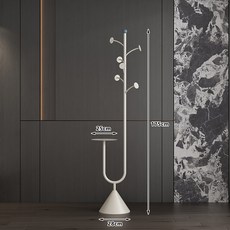 코너 스탠드 행거 침실 옷걸이 바닥형 공간 절약 의류 수납 랙, 크림 화이트 + 수납 트레이